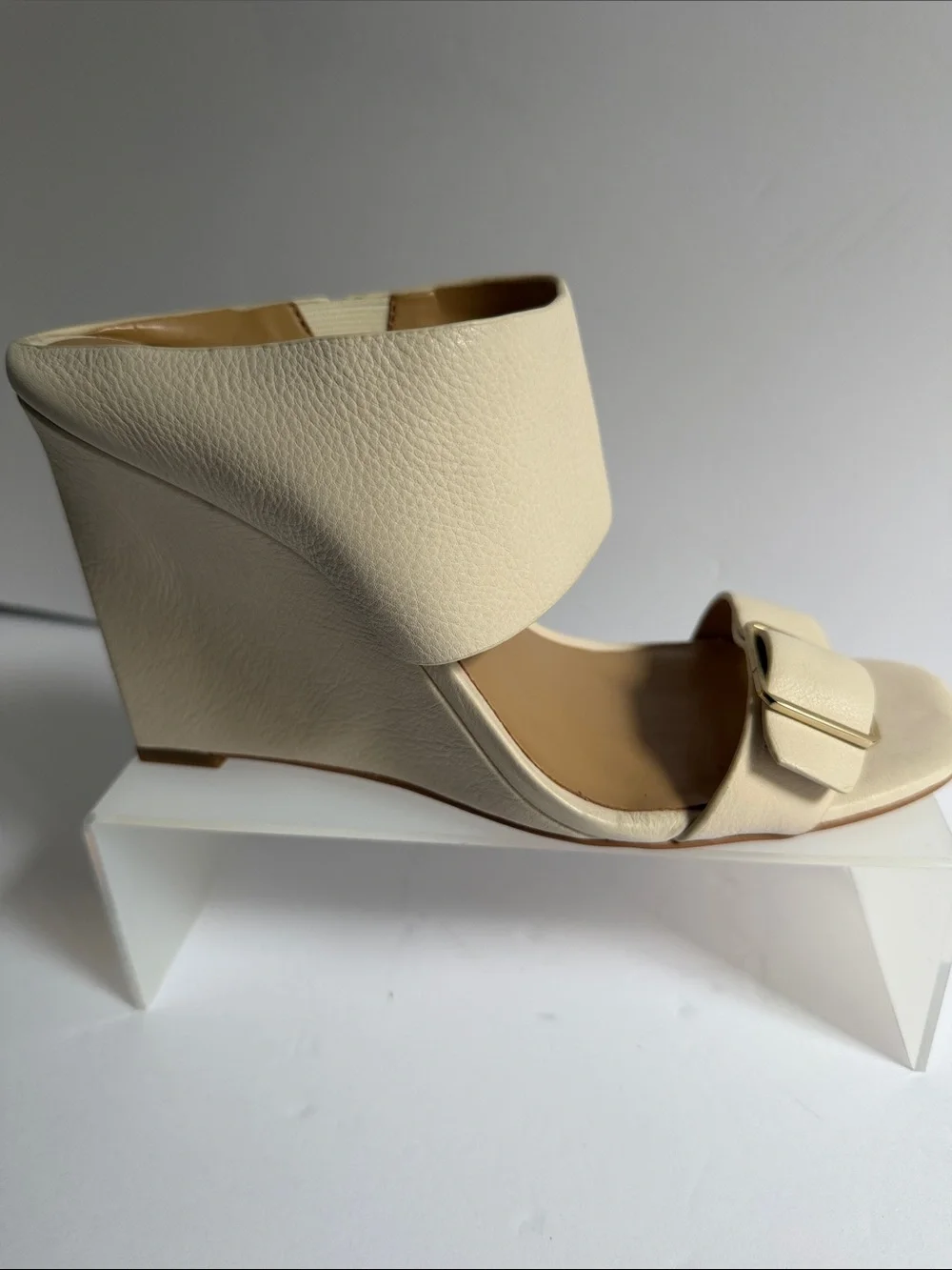 Cream Wedge Sandals with Buckle Accent 8